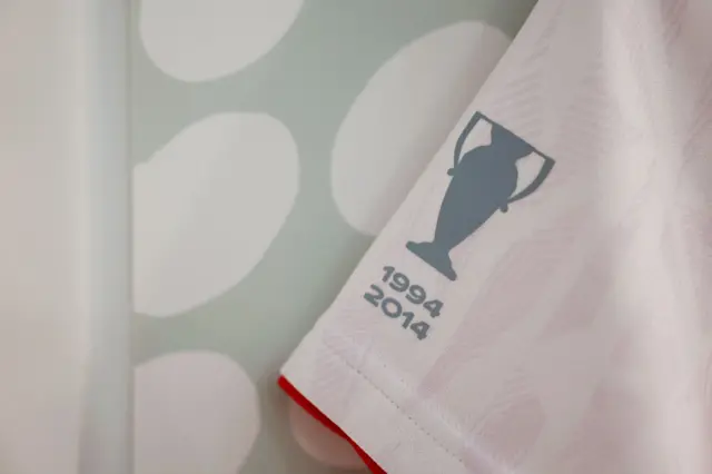 A picture of an England shirt a trophy and 1994 and 2014