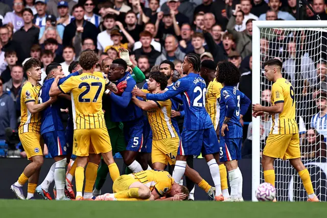Chelsea's French defender #05 Benoit Badiashile reacts