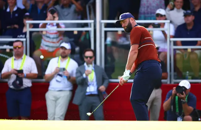 Jon Rahm in the Saturday Foursomes on day two of the 2025 Ryder Cup