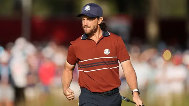 Tommy Fleetwood celebrating