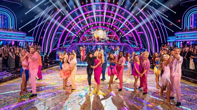 All the Strictly pairings on the Strictly danceflor, with Tess and Claudia in the middle
