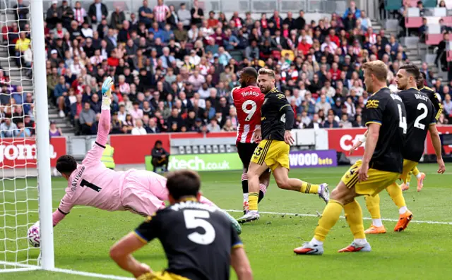 Igor Thiago of Brentford scores his team's second goal