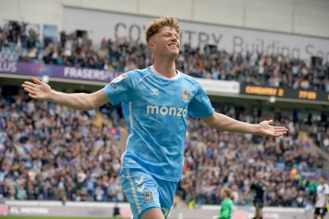 Coventry City's Victor Torp celebrates