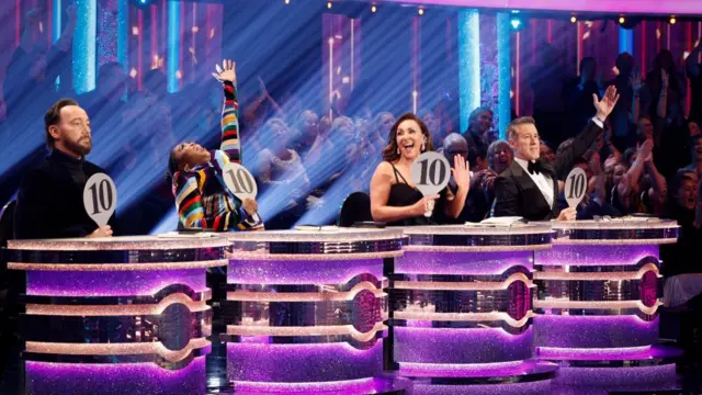 A screen capture showing Strictly judges giving a score of 10
