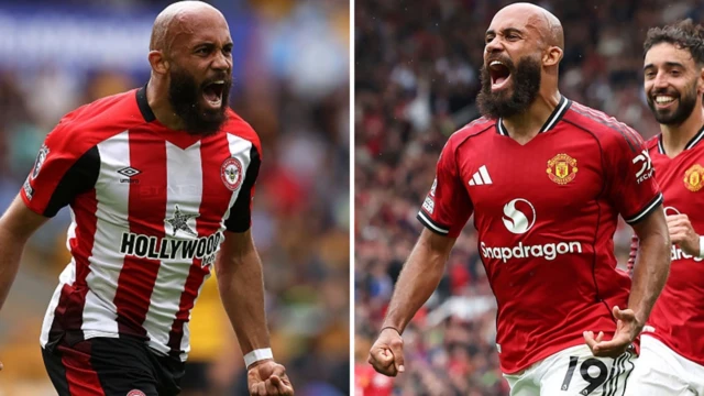 Bryan Mbuemo celebrating goals playing for Brentford and Manchester United