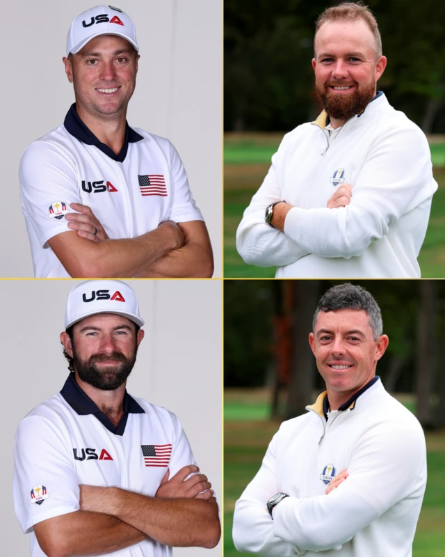 Graphic of Justin Thomas, Cameron Young, Shane Lowry and Rory McIlroy