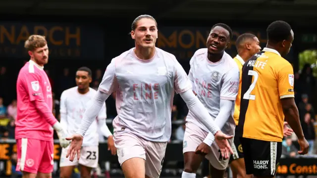 Plymouth's Lorent Tolaj celebrates scoring at Burton