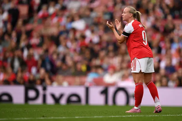 Beth Mead of Arsenal reacts during the Barclays Women's Super League match between Arsenal and Aston Villa at Emirates Stadium on September 27, 2025 in London, England.