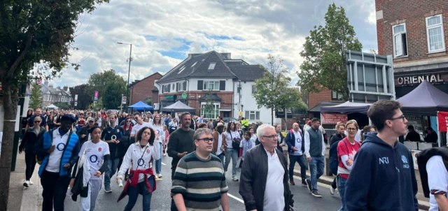 Fans walking