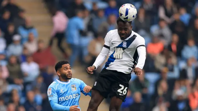 Bright Osayi-Samuel of Birmingham City in action against Jay Dasilva of Coventry City