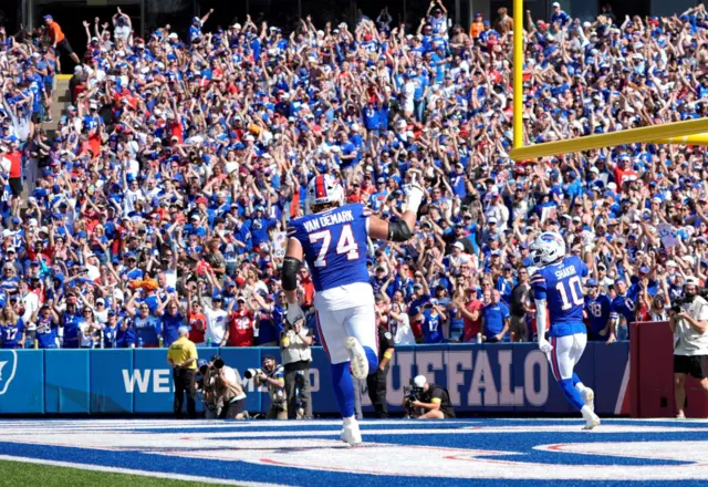 Buffalo Bills wide receiver Khalil Shakir (10) scores a touchdown