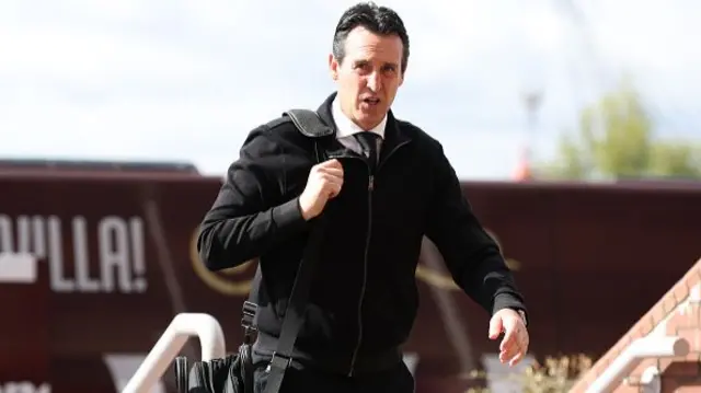 Unai Emery, Manager of Aston Villa, arrives at the stadium