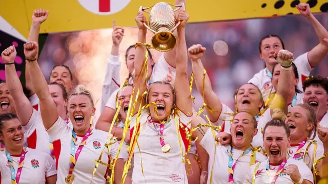 England lift the trophy at Twickenham
