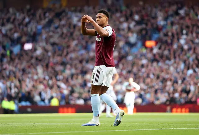 Ollie Watkins celebrates after scoring the equaliser for Aston Villa against Fulham at Villa Park