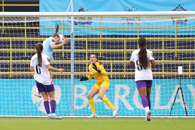 Vivianne Miedema of Manchester City scores her team's first goal during the Barclays Women's Super League match between Manchester City and London City Lionesses at Joie Stadium on September 28, 2025 in Manchester, England.