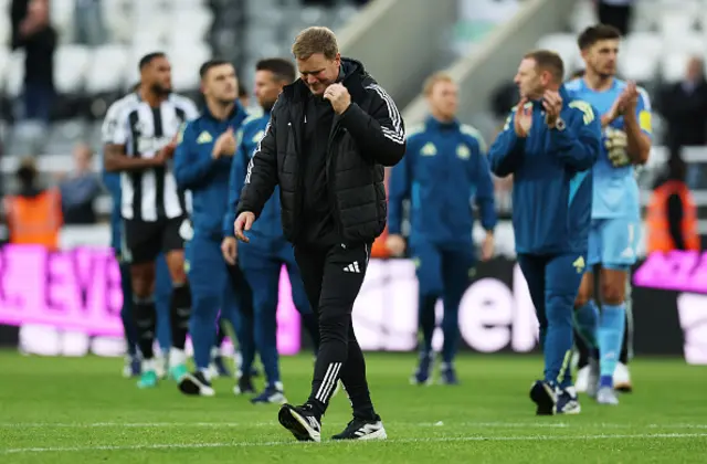 Eddie Howe, Manager of Newcastle United, reacts as he walks off the pitch