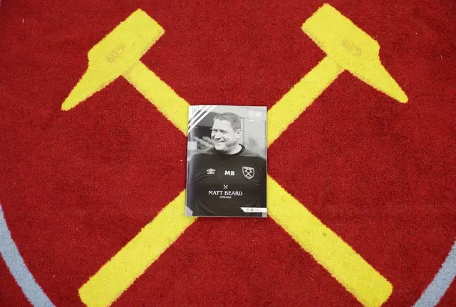 West Ham United match day programme cover featuring a memorial to former manager Matt Beard, prior to the Barclays Women's Super League match between West Ham United and Chelsea FC at Chigwell Construction Stadium on September 28, 2025 in Dagenham,