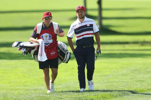 Xander Schauffele in the Sunday Singles on day three of the 2025 Ryder Cup