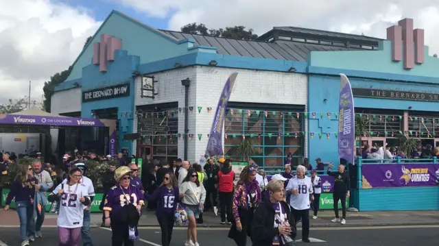 Minnesota Vikings fans outside a pub in Dublin before their game at Croke Park