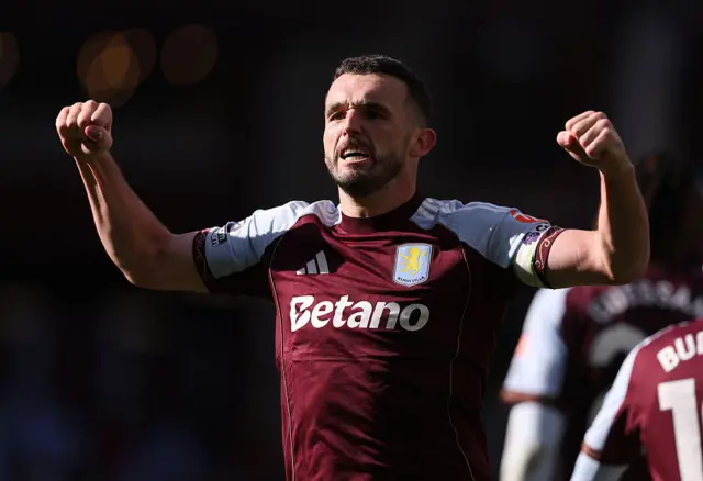 John McGinn celebrates after making it 2-1 to Aston Villa against Fulham at Villa Park