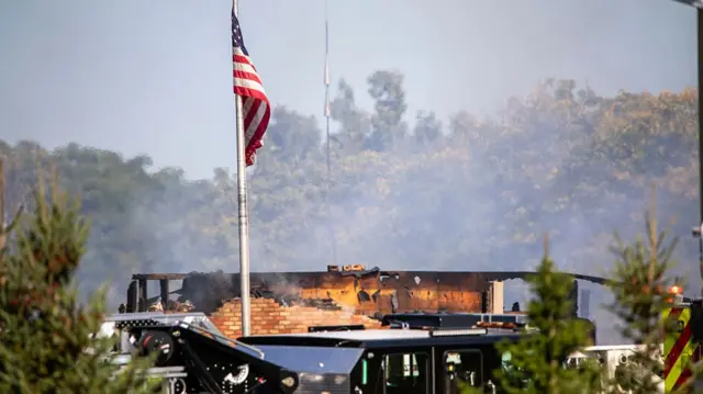 Burnt church and flag