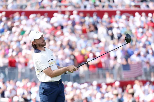 Tommy Fleetwood in the Sunday Singles on day three of the 2025 Ryder Cup