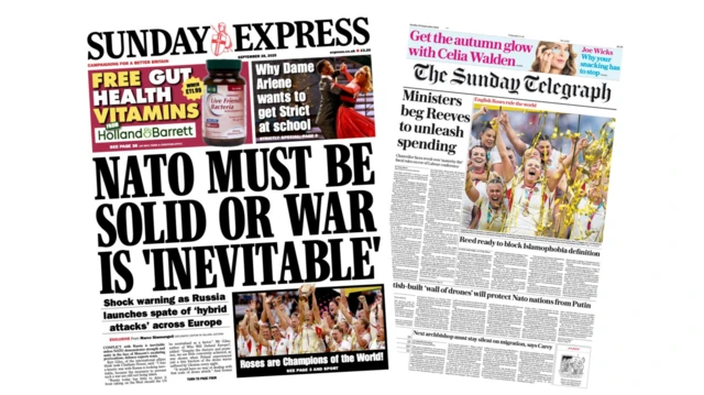 A composite image showing the front pages of the Sunday Express and Sunday Telegraph.