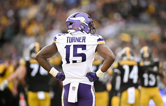 Offensive linebacker Dallas Turner #15 of Minnesota Vikings after his side conceded a touchdown