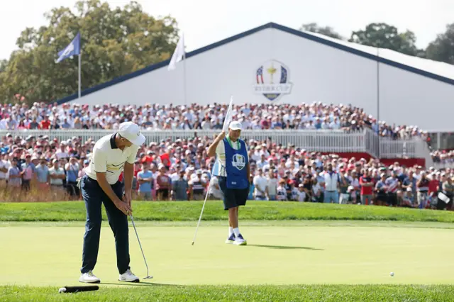 Justin Rose in the Sunday Singles on day three of the 2025 Ryder Cup