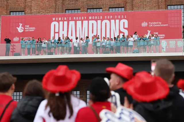 England players on the balcony