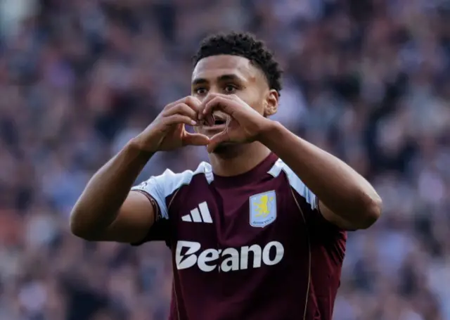Ollie Watkins celebrates after scoring the equaliser for Aston Villa against Fulham at Villa Park