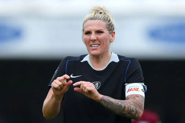 Millie Bright of Chelsea reacts