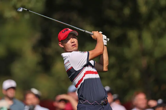 Collin Morikawa in the Sunday Singles on day three of the 2025 Ryder Cup