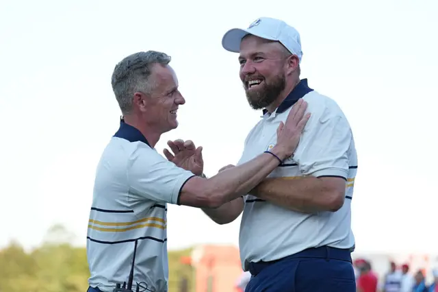 Luke Donald and Shane Lowry on day three of the 2025 Ryder Cup