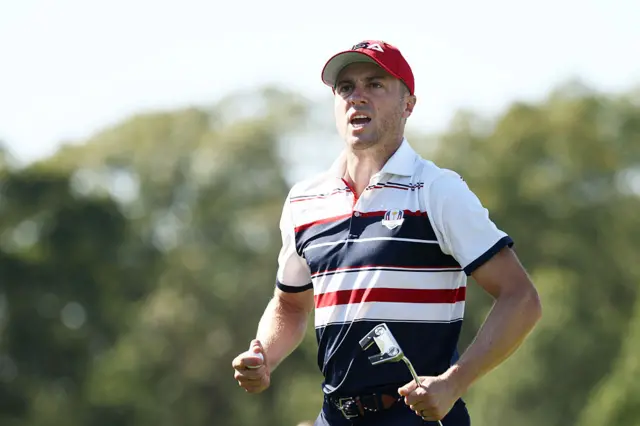 Justin Thomas in the Sunday Singles on day three of the 2025 Ryder Cup