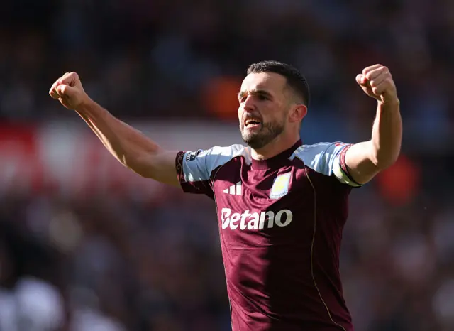 John McGinn celebrates after scoring for Aston Villa against Fulham at Villa Park