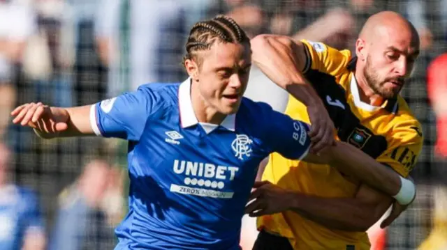 Rangers' Thelo Aasgaard tussles with Livingston's Scott Pittman