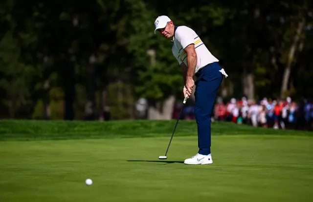 Rory McIlroy in the Sunday Singles on day three of the 2025 Ryder Cup