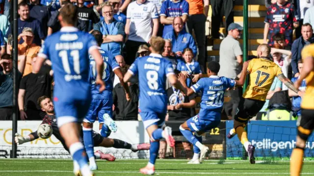 Stevie May has a shot for Livingston against Rangers