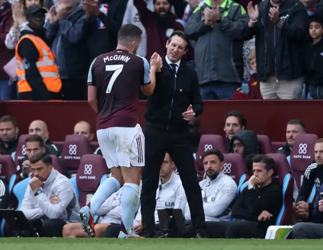 Unai Emery and John McGinn at Villa Park