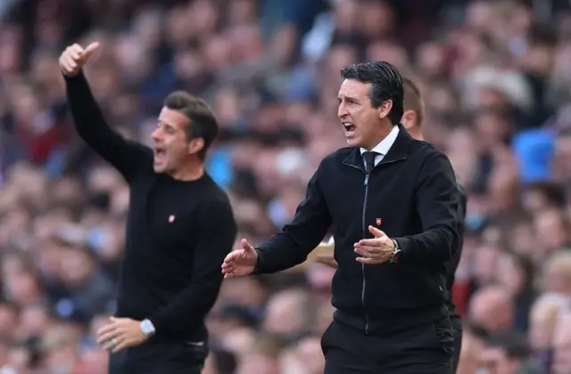 Unai Emery reacts at Villa Park