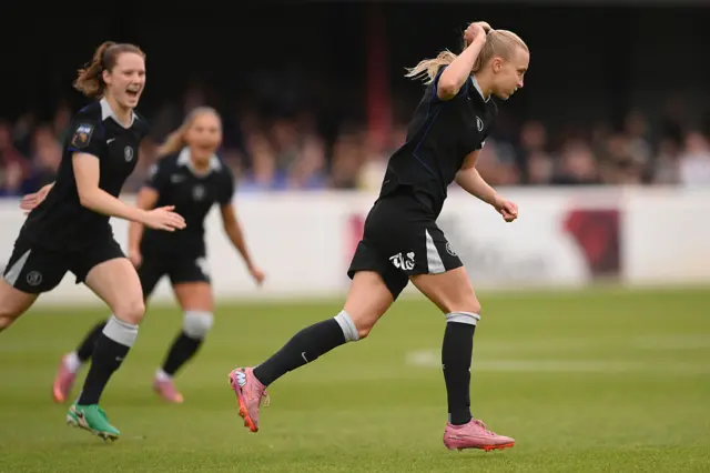 Aggie Beever-Jones of Chelsea celebrates after scoring her team's first goal