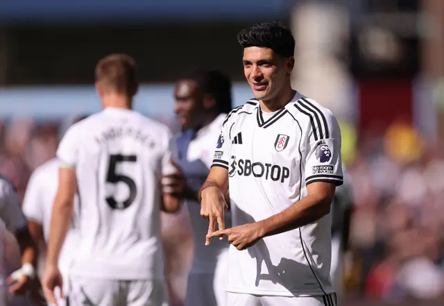 Raul Jimenez celebrates after scoring for Fulham against Aston Villa at Villa Park