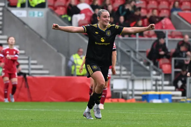 Manchester United's Ella Toone celebrates scoring their side's second goal of the game during the Barclays Women's Super League match at the Totally Wicked Stadium, St Helens