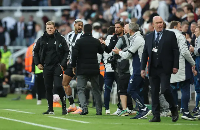 Eddie Howe, Manager of Newcastle United, looks on