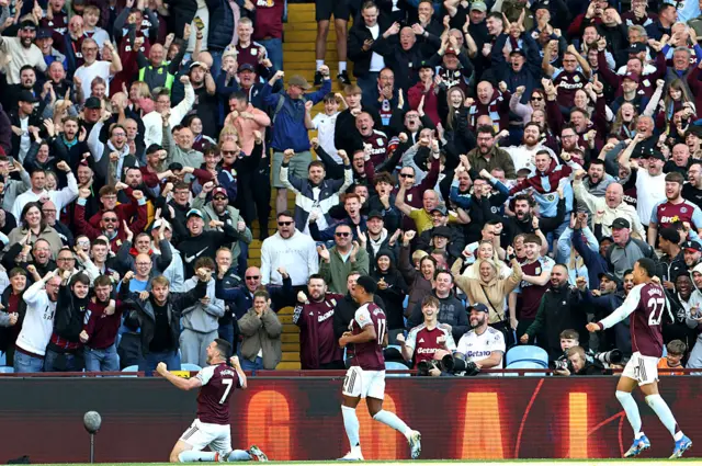 John McGinn celebrates after making it 2-1 to Aston Villa against Fulham at Villa Park