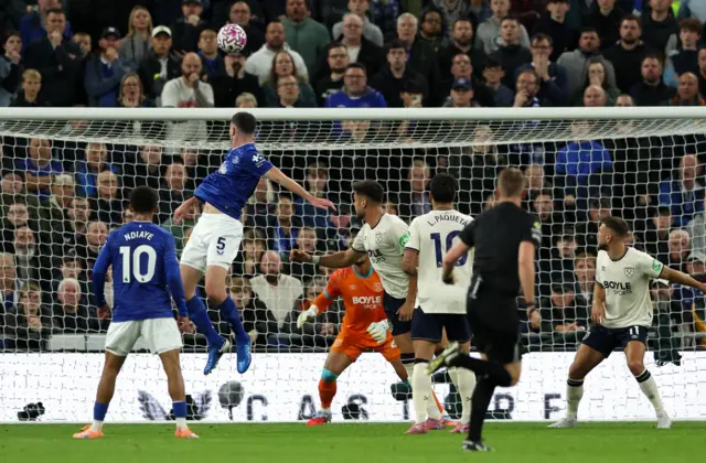 Everton's Michael Keane scores their first goal
