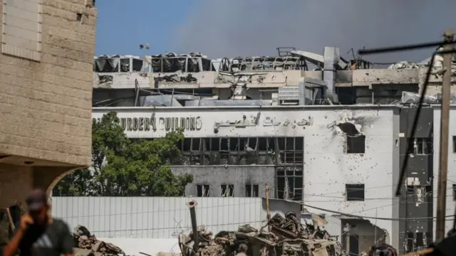 This picture - taken on Sunday - shows damage at one part of al-Shifa hospital