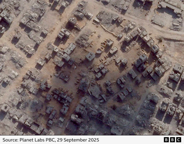 A satellite image showing at least 70 armoured vehicles less than 1km from al-Rashid road