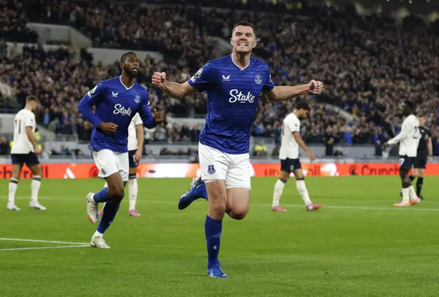 Everton's Michael Keane scores their first goal